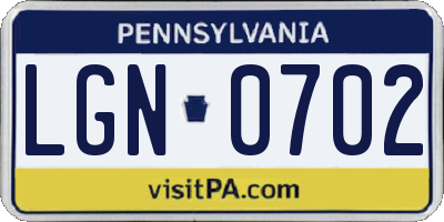 PA license plate LGN0702