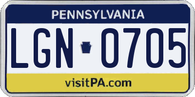 PA license plate LGN0705