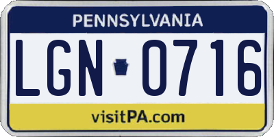 PA license plate LGN0716