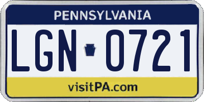 PA license plate LGN0721