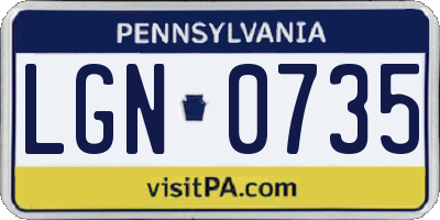 PA license plate LGN0735