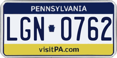 PA license plate LGN0762