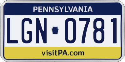 PA license plate LGN0781