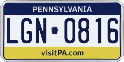 PA license plate LGN0816
