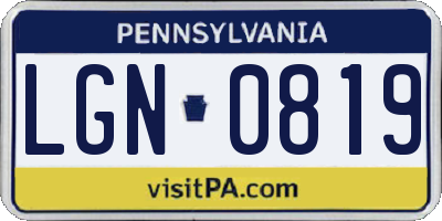 PA license plate LGN0819