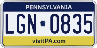PA license plate LGN0835