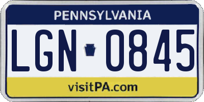 PA license plate LGN0845