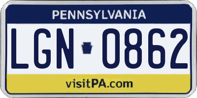 PA license plate LGN0862