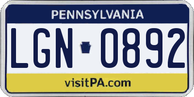 PA license plate LGN0892