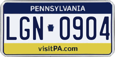 PA license plate LGN0904