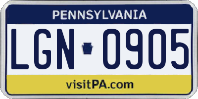 PA license plate LGN0905