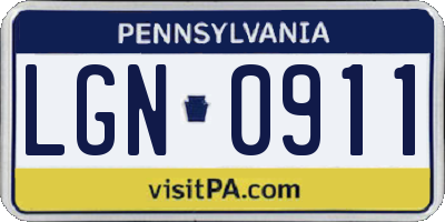 PA license plate LGN0911