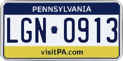 PA license plate LGN0913