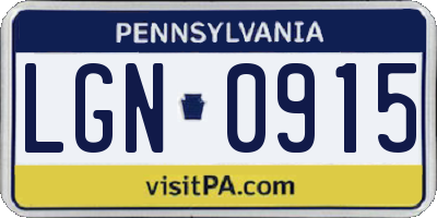 PA license plate LGN0915