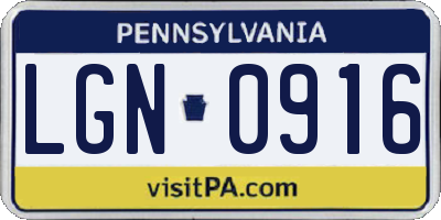 PA license plate LGN0916
