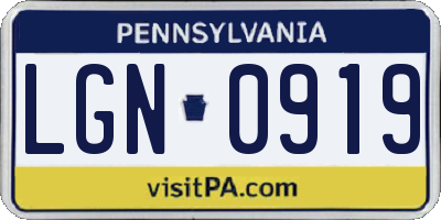 PA license plate LGN0919