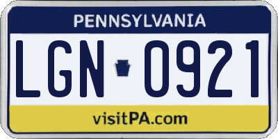 PA license plate LGN0921