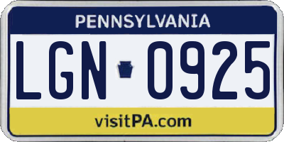 PA license plate LGN0925