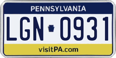 PA license plate LGN0931