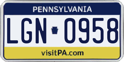 PA license plate LGN0958