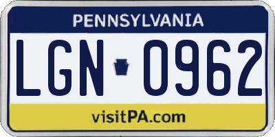 PA license plate LGN0962