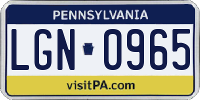 PA license plate LGN0965