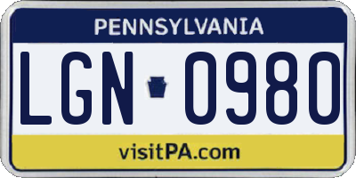 PA license plate LGN0980