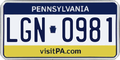 PA license plate LGN0981