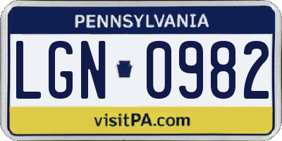 PA license plate LGN0982