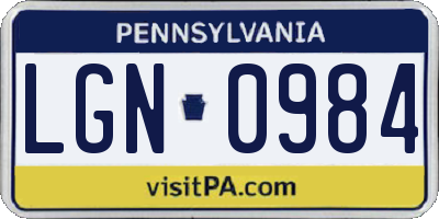 PA license plate LGN0984