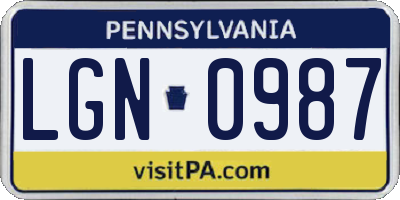 PA license plate LGN0987