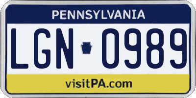 PA license plate LGN0989