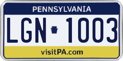 PA license plate LGN1003