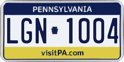 PA license plate LGN1004