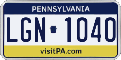 PA license plate LGN1040
