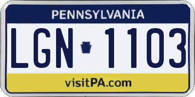PA license plate LGN1103