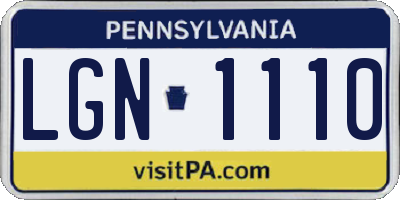 PA license plate LGN1110