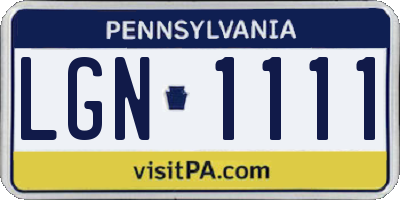 PA license plate LGN1111