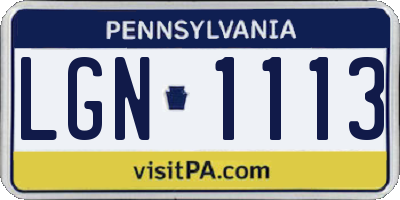 PA license plate LGN1113