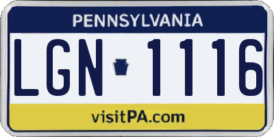 PA license plate LGN1116