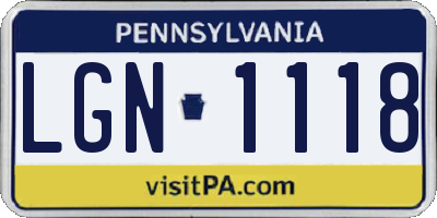 PA license plate LGN1118
