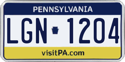 PA license plate LGN1204