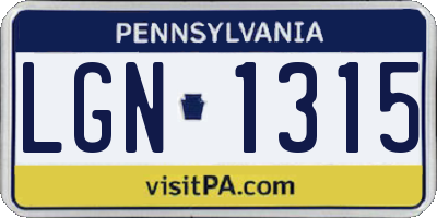 PA license plate LGN1315