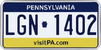 PA license plate LGN1402