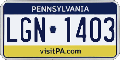 PA license plate LGN1403