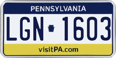 PA license plate LGN1603