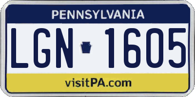 PA license plate LGN1605