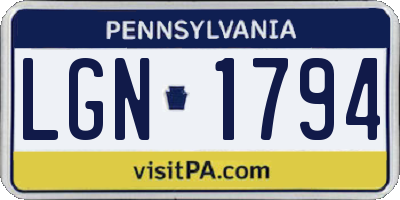 PA license plate LGN1794
