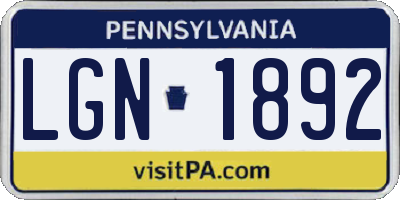PA license plate LGN1892