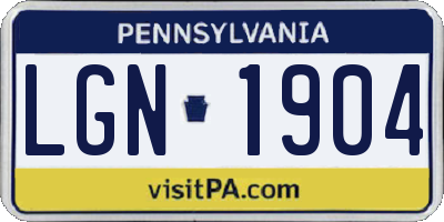 PA license plate LGN1904